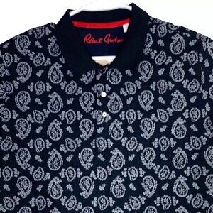 Robert Graham Mens Paisley All Over Print Short Sleeve Polo Shirt Black Medium